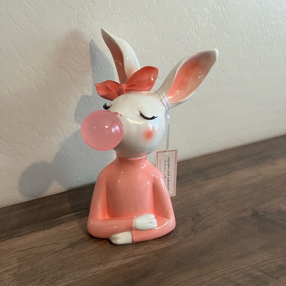 Cupcakes & Cashmere White Bunny Blowing Pink Bubblegum...